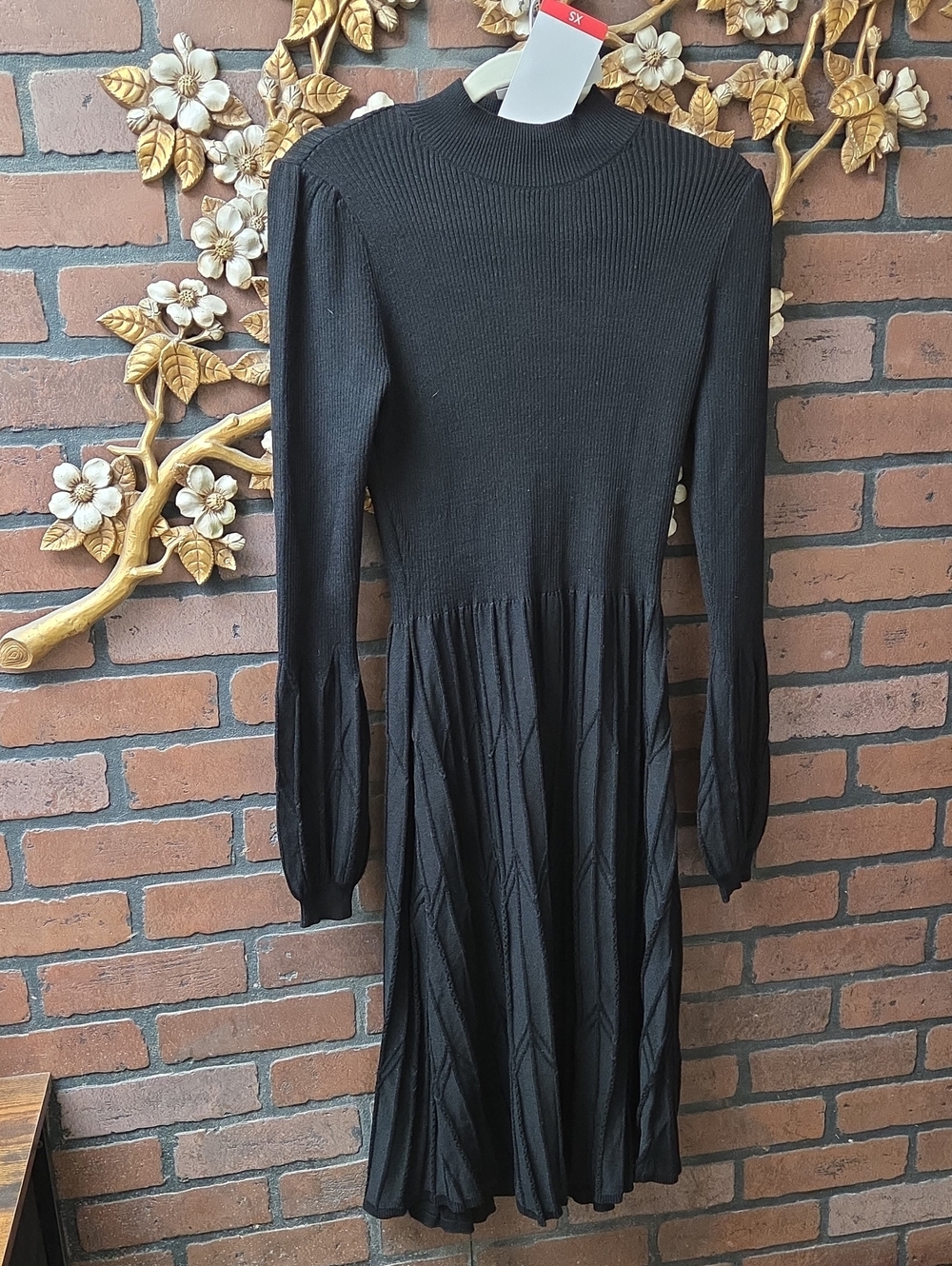 Draper James Black Long-Sleeve Knit Midi Dress XS